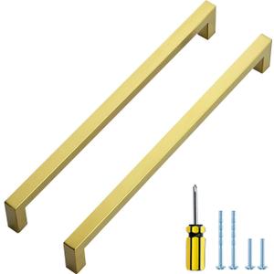 Ravinte Gold Cabinet Pulls Brushed Brass Kitchen Cabinet Handles Come with Screwdriver (10 in Hole Center, 3 Pack)