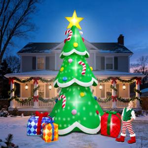 12FT Tall Christmas Inflatables Tree Outdoor Decoration, Giant Blow Up Christmas Tree Built-in 6 LEDs and 1 Flash Lights Star Treetop & Colorful Candy for Xmas Holiday Party Garden Lawn Decor