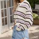 Fall Trendy Color Block Striped Cropped Open Front Cardigan for Women Casual Knit Button Down Sweater Jacket (X-Large, Purple)