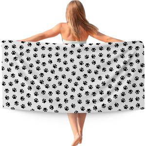 Cute Paws Dog Pet Beach Towel Gifts for Women Dog Lovers Owner, Funny Black and White Microfiber Quick Dry Travel Sand Free Beach Towels Oversized Decor for Bathroom Swimming Pool 30x60 Inch