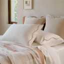 Double Stitch Cotton Tencel Pillow Cases Scalloped - Queen Size Pillow Cover Set of 2, Eucalyptus Lyocell Cooling Pillowcases for Hot Sleepers, Envelope Closure, Soft & Cozy, Cream, 20" x 30"