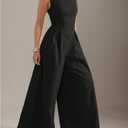 Verdusa Women's Zip Up Wide Leg Jumpsuits Sleeveless One Piece Jumpsuit Formal Dressy Casual Spring Outfits (Black, M)