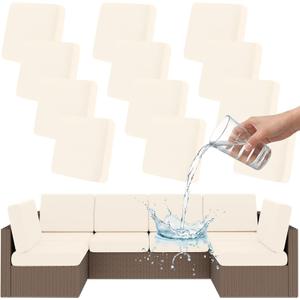 Smiry Waterproof Patio Cushion Covers, Stretch Outdoor Couch Slipcovers Replacement Washable Furniture Protector Sofa Chair Seat Cover for Dogs and Pets (12 Pcs, Beige)