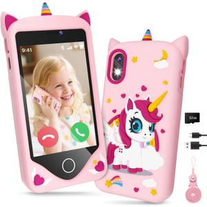 PROGRACE Kids Smart Phone - Talk & Text Learning Toys Cell Phone with Parental Controls, Safe Apps, 4.2" Touchscreen, Dual Camera, Games, Christmas Birthday Gifts for Kids Boys Girls Ages 5-14,Pink