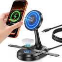 3 in 1 Magnetic Wireless Charging Station Apple Devices 15W Fast Mag-Safe Charger Stand Wireless Charger Station for iPhone 17 16 15 14 13 12 Pro/Pro Max/Plus/Mini AirPods 2/3/Pro iWatch Series (Deep Black)