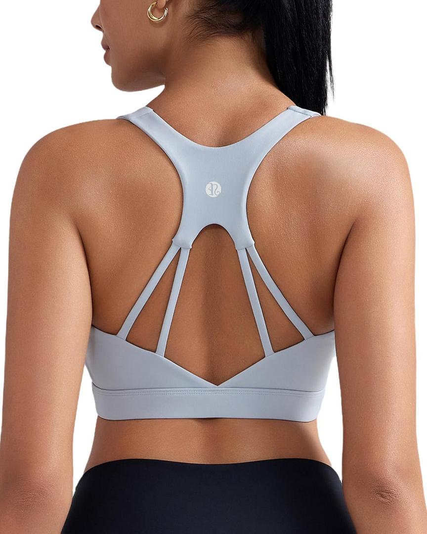 RUNNING GIRL High Impact Sports Bras for Women, High Support Running Adjustable Sports Bra Molded Cup Strappy Sports Bras (Gray, S)