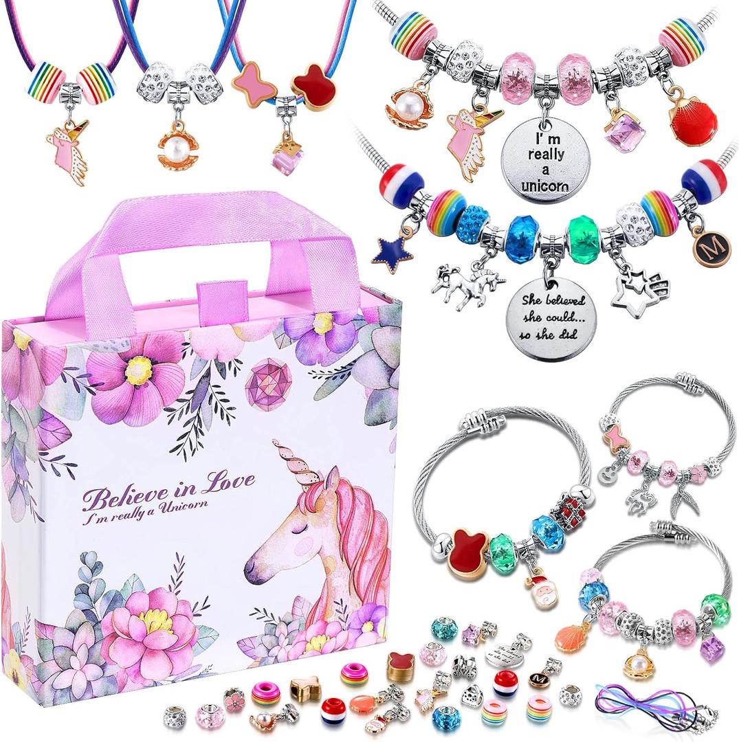 COO&KOO Charm Bracelet Making Kit, A Unicorn Girls Toy That Inspires Creativity and Imagination, Crafts for Girls Ages 8-12 with Jewelry Making Kit Perfect Gifts for 6 7 8 9 10 Girl Self-Expression!
