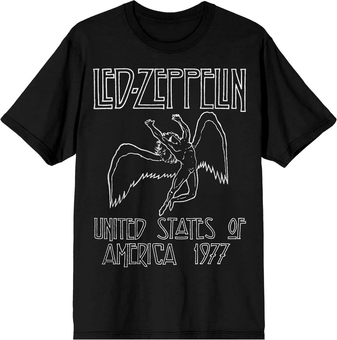 Led Zeppelin Falling Icarus 1977 Men's Crew Neck Short Sleeve T-Shirt (Medium, Black)