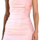 Women's Strapless Ruched Tube Mini Dress Tiered Layer Ruffle Bow Back Dresses Clubwear Party (Pink) XS