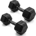 CAP Rubber Coated Dumbbell Weights, Free Weights for Home Gym Strength Training, Anti-Roll Hex Dumbbells with Black, Chrome & Comfort Grip Handles, Pairs & Sets, 25 lbs