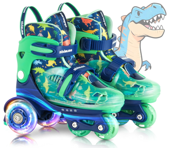 Kids Roller Skates for Beginners - ZOOBLISS Toddler Roller Skates for Boys and Girlswith Light-Up Wheels & 4 Adjustable Sizes, Tri-Wheel Training Skates for Kids S-Small(11C-1Y US)