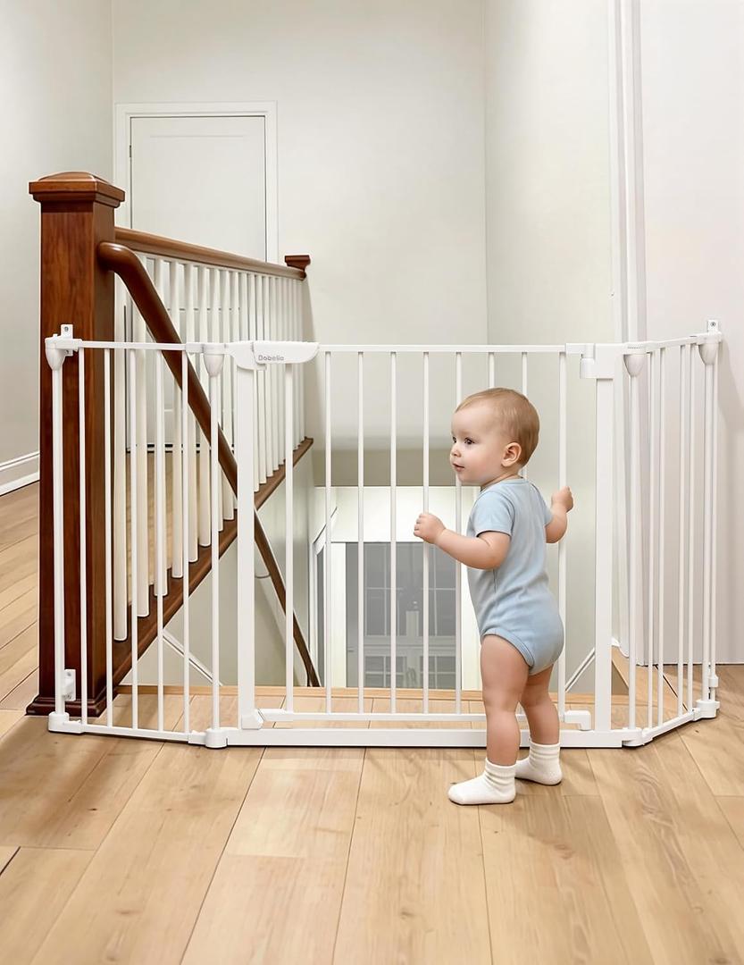 Babelio 72" Extra Wide Baby Gate, AdaptiZone, 3 Metal Panels, White