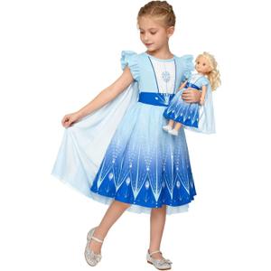 LQSZ Doll and Girl Matching Princess Dress Outfits for Girls and 18" Matching Doll and Girl Clothes ((11-12)Years, Blue-snow Princess-b)