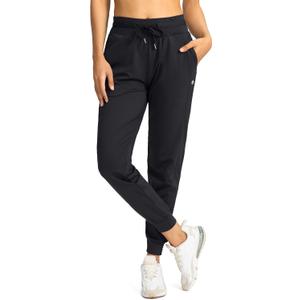 G Gradual Women's Joggers Pants with Zipper Pockets High Waisted Athletic Tapered Sweatpants for Women Workout Lounge (Black, Large)