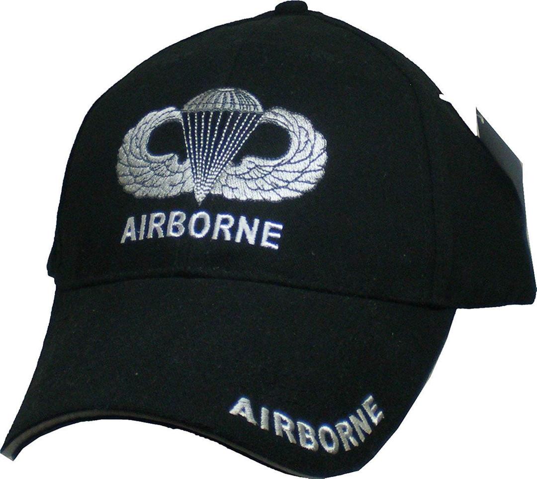 Airborne Jump Wings Embroidered Adjustable Baseball Cap Black