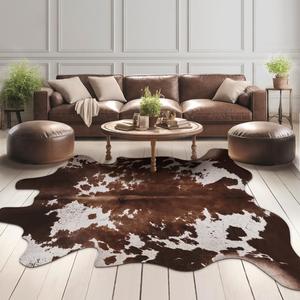 Faux Cowhide Cow Print Rug: 4.6 x 5.2 Feet Cow Hide Animal Print Area Carpet Large Western Decor for Living Room Bedroom (4.6 * 5.2ft) (Brown) Faux Cowhide Cow Print Rug: 4.6 x 5.2 Feet Cow Hide Animal Print Area Carpet Large Western Decor for Living Room Bedroom (4.6 * 5.2ft) (Brown)
