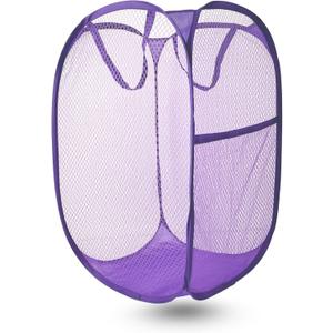 Pop Up Laundry Hamper, Mesh Laundry Basket Collapsible, Foldable Hamper for Travel and Storage (Purple)