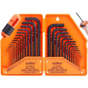 HORUSDY 32-Piece Hex Key Set with Another Torque Handle, Allen Wrench Set Inch/Metric MM(0.7mm-10mm) SAE(0.028"-3/8)