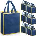 Sweetude 16 Pcs Reusable Gift Bags with Handles Non Woven Reusable Goodie Gift Tote Bags for Wedding Shopping Retail Birthday Holiday Graduation Bridesmaid Favor(Blue Gold,8 x 4 x 10 Inch)
