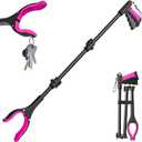 36" Grabber Reacher Tool, Foldable Reacher Grabber Pickup Tool with 360 Rotating Jaw & Two Magnets, Extra Long Trash Picker Upper Grabber, Lightweight Grabbers for Seniors, Pink