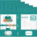 Two Pocket Folders, RAZCC 75 Pack Two Pocket Folders with Prongs, 3 Prong Folders Fit Letter Size Paper, Pocket File Folders for School Office Home Business, Turquoise