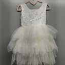 2Bunnies Girl Peony Lace Back A-Line Tiered Tutu Tulle Party Flower Girl Dress (2T, #2 White Short Sleeveless)