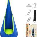 Y- STOP Kids Pod Swing Seat, Hanging Hammock Chair Swing with Inflatable Pillow, Sensory Swing Chair with Pocket for Outdoor and Indoor (Blue)