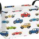 Rectangular Kids Car Storage Basket, Collapsible Fabric Toy Organizer Bin with Handles, Cute Cartoon Car Pattern Storage Box for Boys Room, Nursery, Playroom, Closet (Car)