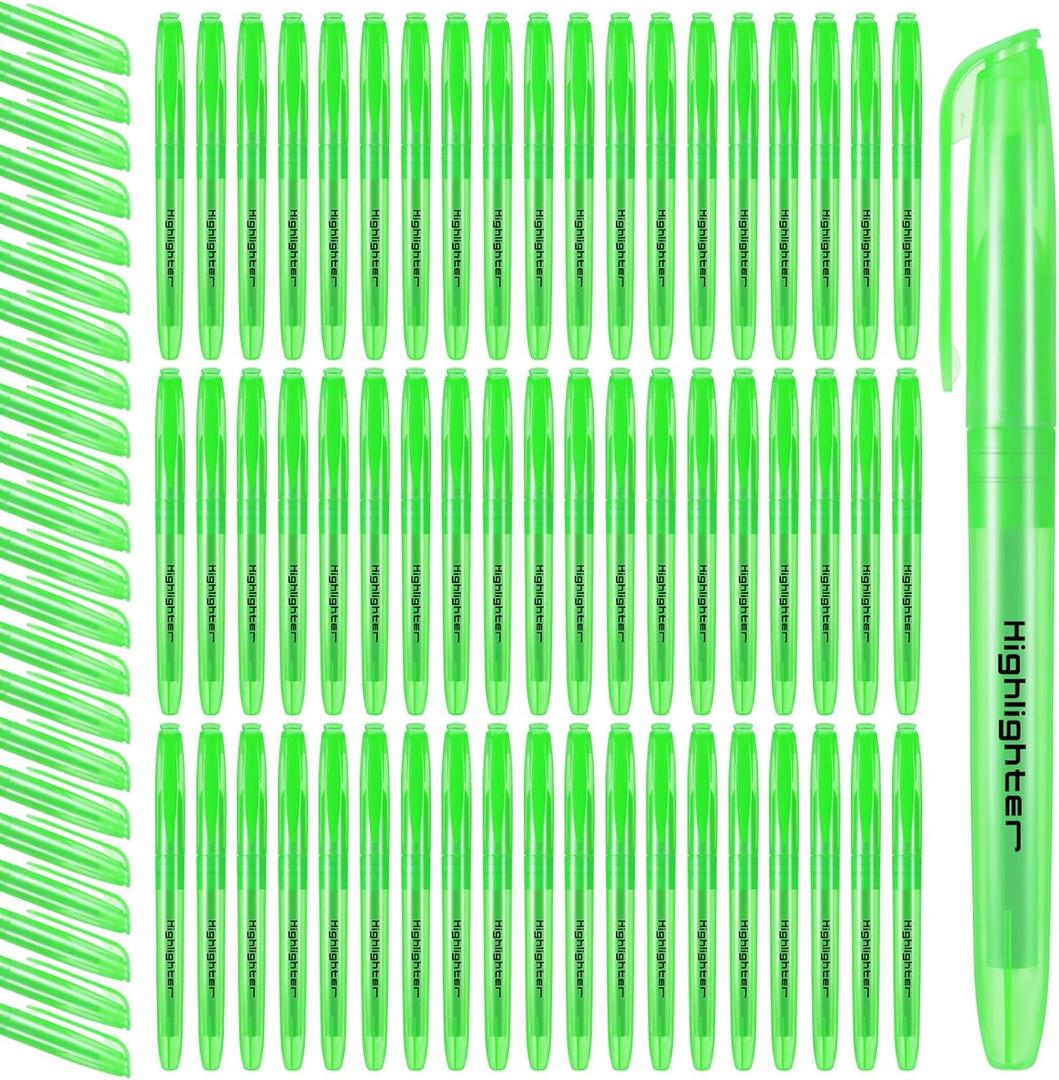 Fulmoon 80 Pieces Highlighters, Chisel Tip Bright Colors Quick Drying Markers for Adults Highlighting in the Home Office(Green)