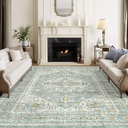 8x10 Area Rugs for Living Room, Stain Resistant Neutral Washable Rugs for Dining Room, Floral Vintage Non-Slip Thin Large Size Area Rug （Green
