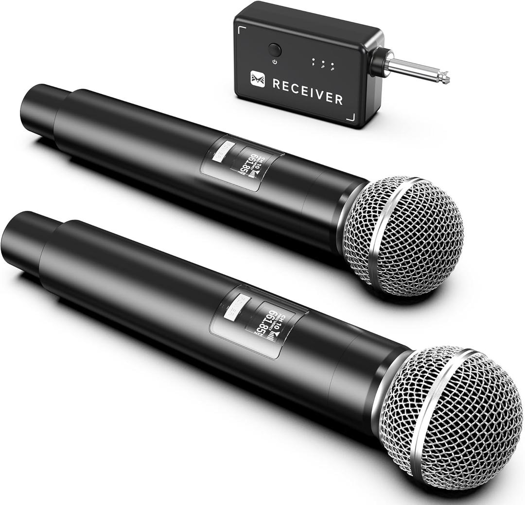 Wireless Microphones, Microphone with OnetoOne Chip Connection, 40H Duration, 200 FT Distance Receiving, Rechargeable Receiver, 40H Long Duration, Karaoke Microphone for Singing, Party