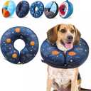 SCENEREAL Dog Cone Alternative After Surgery Donut Collar, Soft Pet Recovery Pillow Collar for Medium Large Dogs, Inflatable Adjustable Neck Collars to Prevent Licking, Planet Print E-Collars M