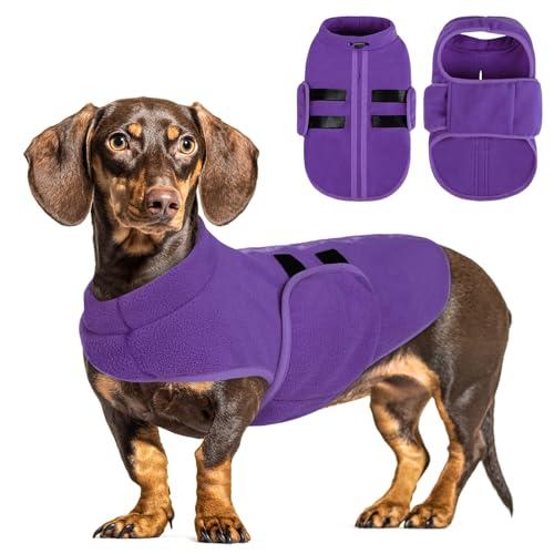 Queenmore Medium Dog Sweaters, Soft Fleece Vest Pullover Dog Jacket with Leash Hole, Warm Winter Dog Clothes Cold Weather Doggy Dachshund Sweater for Medium Dogs Cats Boy or Girl (Lavender, M)
