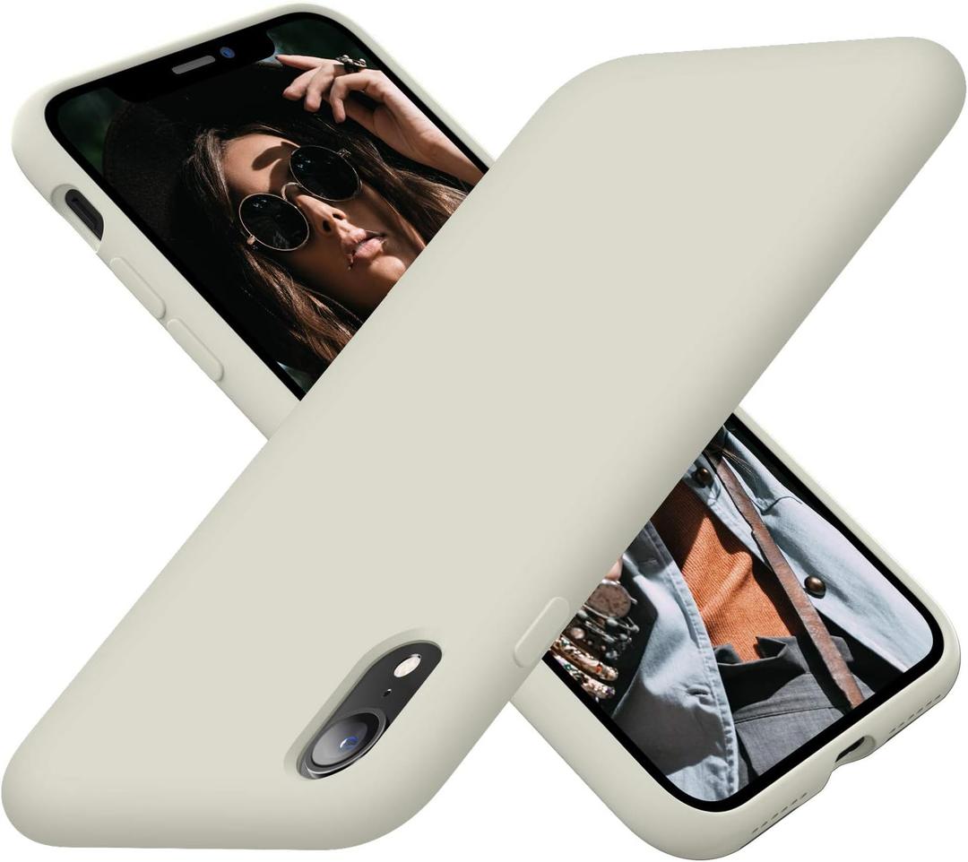 Cordking Designed for iPhone XR Case, Silicone Ultra Slim Shockproof Phone Case with [Soft Anti-Scratch Microfiber Lining], 6.1 inch, Stone