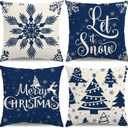 Christmas Pillow Covers 16x16 Blue Christmas Decorations Snowflake Throw Pillow Covers Xmas Tree Winter Holiday Decor Cushion Case for Sofa Couch Set of 4
