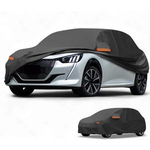 All-Weather Waterproof Car Cover - UV-Resistant Outdoor Full Exterior Protection for Peugeot 208 190T-PU Black with Right Side Zipper