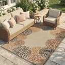 LIVEBOX Modern Easy Jute 5x7 Outdoor Rug, Washable Area Rugs for Living Room Patio Floral Indoor Outdoor Rug, Boho Farmhouse Non Slip Carpet for Backyard Foyer Dining Room(Beige, 5'x7')