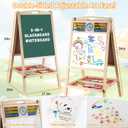 Kids Wooden Easel with Abacus, Double Sided Magnetic Drawing Board Dry Erase Whiteboard & Chalkboard Foldable Easel for Toddlers 2-4 Years Painting Easel Kids 3-6, 34" x 17.3" x 16.3"