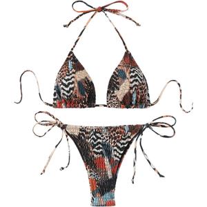 GORGLITTER Women's Animal Print Bikini Halter Triangle Tie Side Bikini Sets Two Piece Swimsuit (Multicolor), S