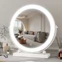 ROLOVE 13 Inch Vanity Mirror with Lights, Round Make Up Mirror with Lighting, LED Mirror Makeup Mirror with Lights for Bedroom Tabletop, Smart Touch Control, 360° Rotation (White)