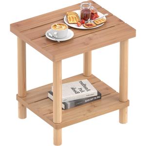 LEJANEOYE Outdoor Side Table, 2-Tier Small Outdoor Table for Patio, Adirondack Side Tables for Outside or Indoor, Bamboo End Table for Pool, Porch, Weather Resistant Easy Maintenance