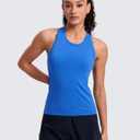 CRZ YOGA Seamless Racerback Tank Waist Length | Training, Chafe-Free, Slim Fit, Crewneck, Mesh Vents, Workout, Sleeveless Tops for Women (Blue, M)