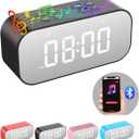 AFK Alarm Clock with Bluetooth Speaker for Bedroom/Office,Small Digital Clock for Heavy Sleepers Adults,Teens,Kids with Dual Alarms,Mirror LED Display,Hands-Free Calling