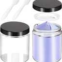 MotBach 2 Pack 8oz Glass Jars with Lids, Round Glass Jars with Spatulas, Inner Liners and Black Lids, Empty Cosmetic Containers Travel Toiletries Container for Lotion, Cream, Makeup, Cosmetic, Slime