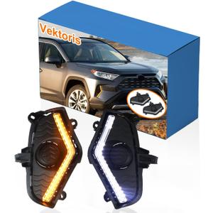1Pair LED Front Fog Light Bezel for Toyota RAV4 2019-2025 XLE Premium, (L+R) Driving Lamp with Daytime Running Light DRL & Amber Turn Signal, Replaces OEM Part # 52127-0R160, 52128-0R160
