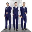 Cooper & Nelson 3 Piece Mens Suit Set 2 Button Slim Fit Suits for Men Business Wedding Party Tuxedo Jacket Vest Pants and Tie (Blue, S)