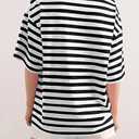 Women Oversized Striped T Shirts Color Block Crew Neck Tee Shirt Short Sleeve Basic Summer Tops (Black, M)