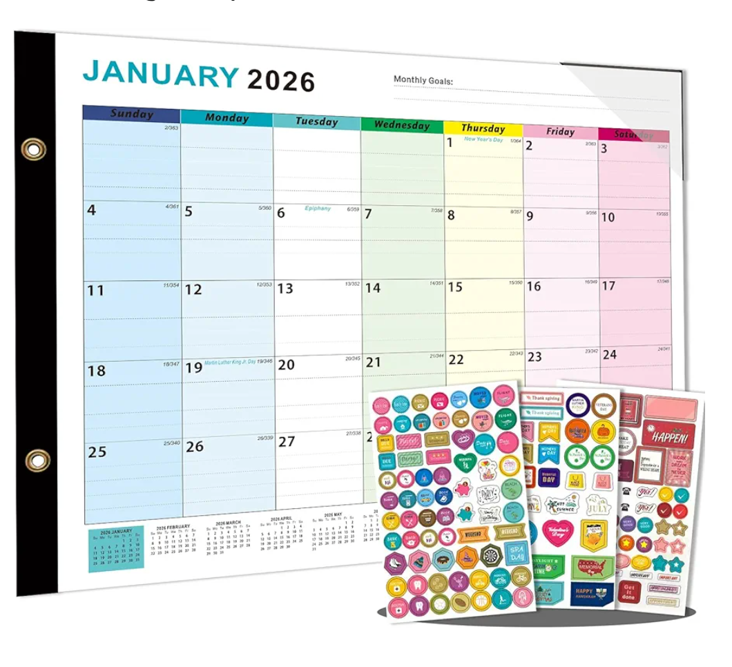 2026-2027 Desk Calendar - 22" x 17", 18 Month Calendar Jan 2026 - Jun 2027, Large Monthly Desktop Calendar with Daily Blocks, Thick Paper, Corner Protectors - Colorful (3 Stickers Included)
Amazon's Choice