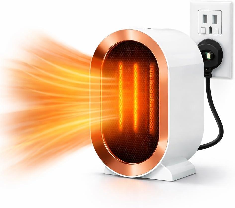 ME JO White Retro Mini Electric Space Heater | Lightweight with USA Plug | 1200W Fast Heating Energy Efficient Ceramic Heater | Overheating & 45 Tip-Over Protection | Desk Heaters for Office Home