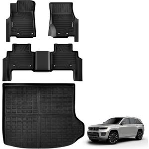 Floor Mats & Cargo Liner for 2022-2026 Jeep Grand Cherokee 5 Seats | TPE All Weather Floor Liners & Cargo Mat 4pcs Full Set Grand Cherokee Accessories Black